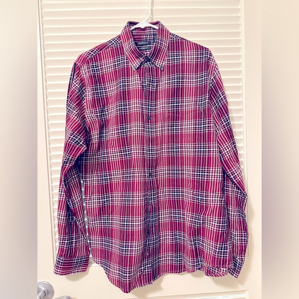 Van Heusen Red and White Casual Button Down Shirt